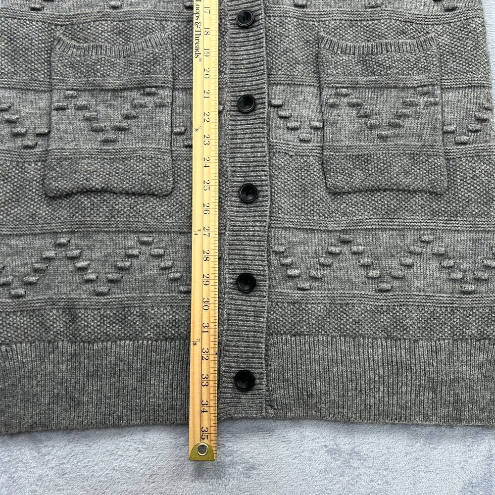 Sweater Cardigan Mixed Pattern Knit Womens Medium Gray Boho Lagen‎ Pouch Pockets - Picture 11 of 12